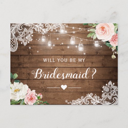 Beautiful Rustic Floral Be My Bridesmaid Proposal Invitation Postcard