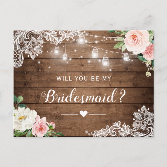 Beautiful Rustic Floral Be My Bridesmaid Proposal Invitation Postcard (Front)