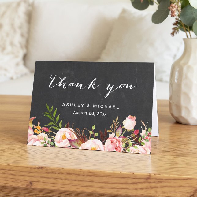 Beautiful Rustic Floral Chalkboard Thank You Card (Creator Uploaded)