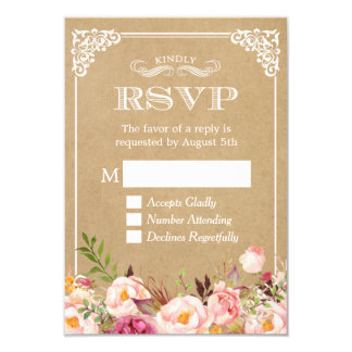 Beautiful Rustic Floral Kraft Elegant Wedding RSVP Card