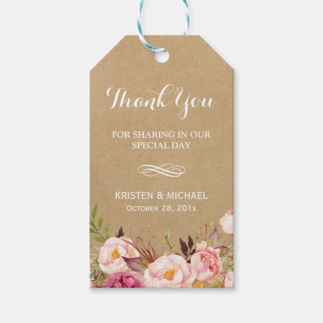 Beautiful Rustic Flowers Kraft | Wedding Thank You Gift Tags