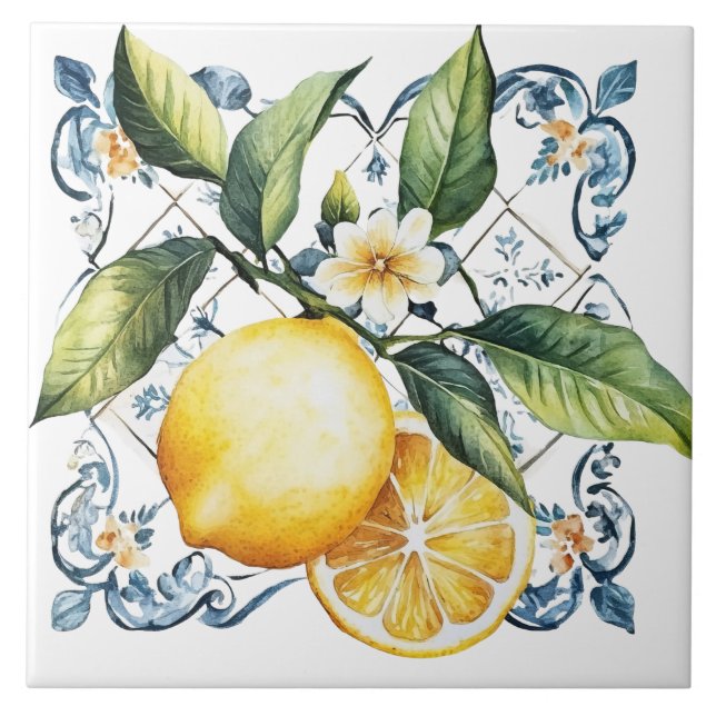 Beautiful Rustic Mediterranean Tuscany Lemon Ceramic Tile (Front)