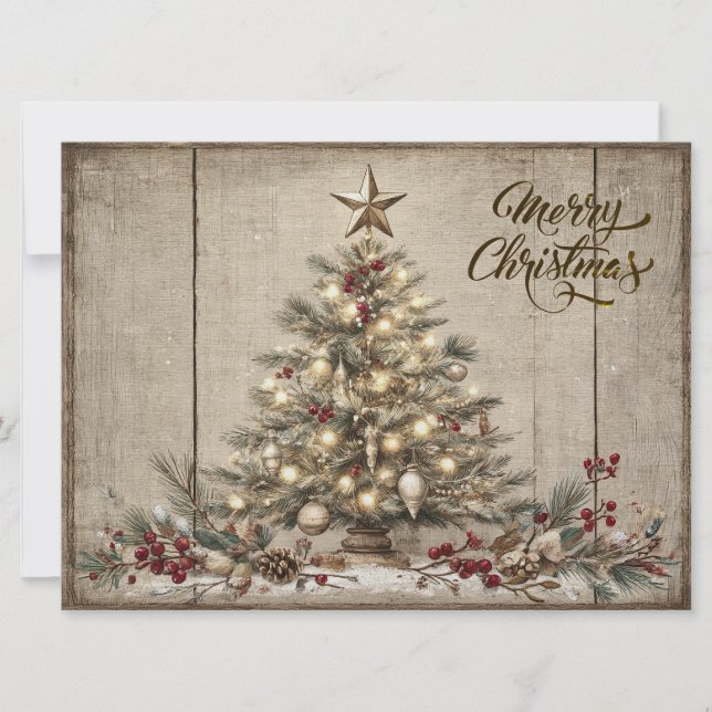 Beautiful rustic Merry Christmas  Holiday Card (Front)
