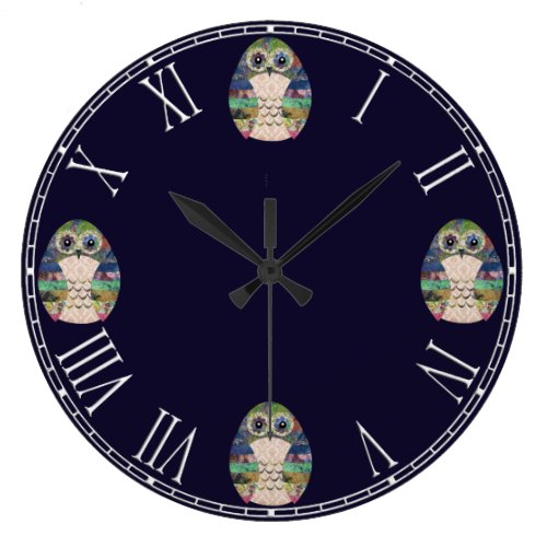 Beautiful Rustic Owl Bird Colorful Retro Large Clock