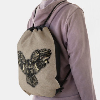 Beautiful Rustic Owl Drawstring Bag