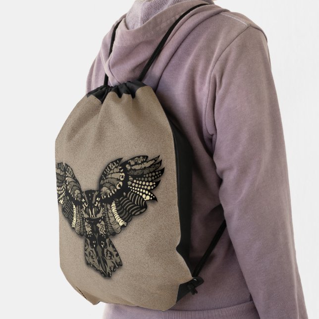 Beautiful Rustic Owl Drawstring Bag (Insitu)