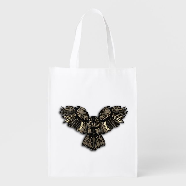 Beautiful Rustic Owl Grocery Bag (Front)