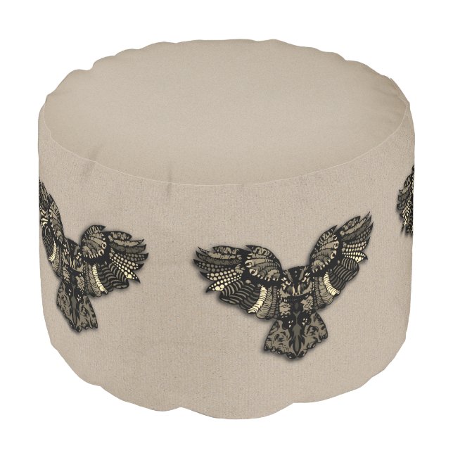 Beautiful Rustic Owl Pouf (Angled Front)