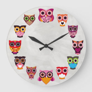 Beautiful Rustic Owls Large Clock