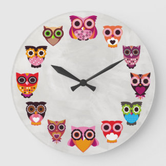 Beautiful Rustic Owls Large Clock