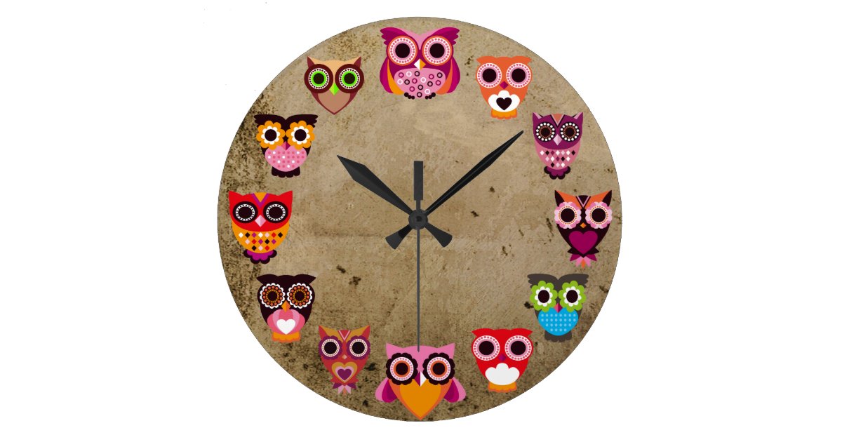 Beautiful Rustic Owls Large Clock | Zazzle