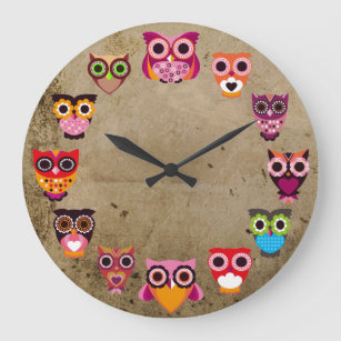 Beautiful Rustic Owls Large Clock