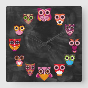 Beautiful Rustic Owls Square Wall Clock