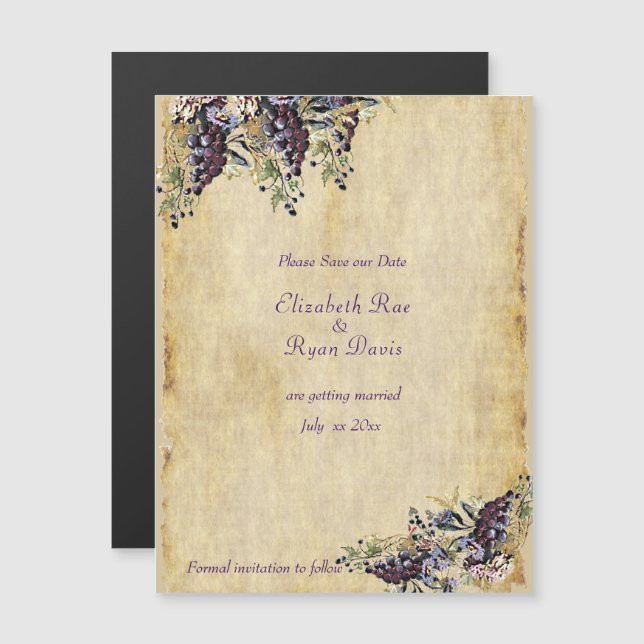 Beautiful Rustic Paper, Vineyard Save the Date Magnetic Invitation (Front/Back)