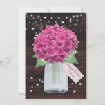 Beautiful Rustic Pink Floral Birthday Card for Mom<br><div class="desc">Sweet rustic pink floral birthday card featuring pink hydrangeas and baby's breath inside a mason jar against a rustic wood background. String lights and twinkle stars add a magical charm to this cute floral design. A floral tag with 'Happy Birthday' custom text on the front and a big floral heart...</div>