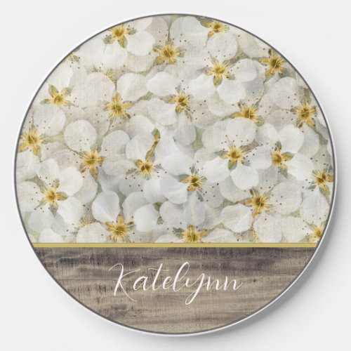 Beautiful Rustic Small White Flower Clusters  Wireless Charger