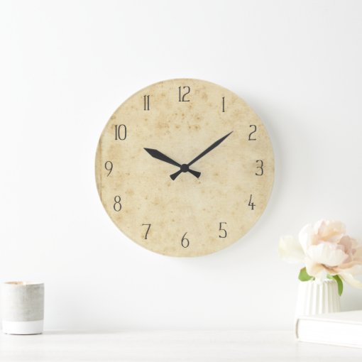 Beautiful Rustic Stained Antique Blank Old Paper Large Clock | Zazzle