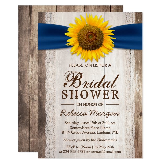 Beautiful Rustic Sunflower Ribbon Bridal Shower Invitation