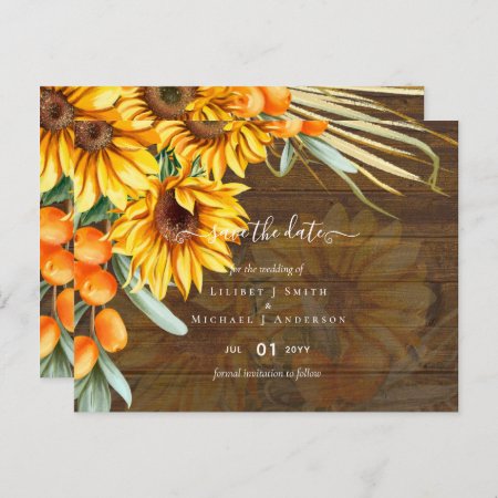 Beautiful Rustic Sunflowers Pampas Grass Wedding Postcard