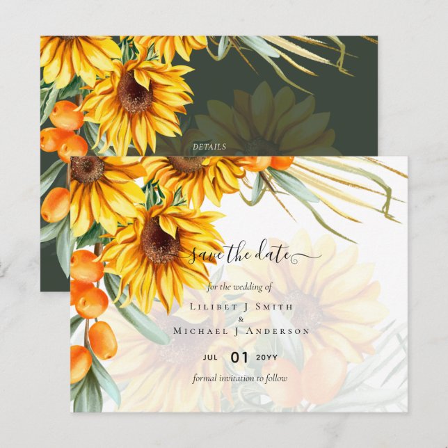 Beautiful Rustic Sunflowers Pampas Grass Wedding Postcard (Front/Back)