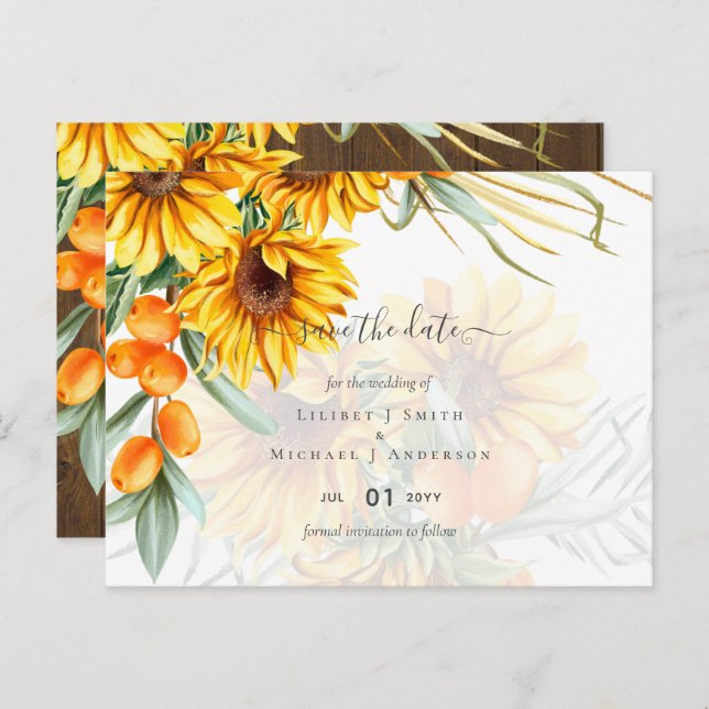 Beautiful Rustic Sunflowers Pampas Grass Wedding Postcard (Front/Back)