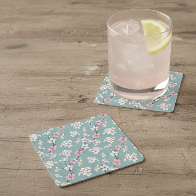 Beautiful Rustic Vintage Cherry Blossoms  Square Paper Coaster (Creator Uploaded)