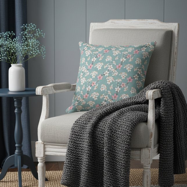 Beautiful Rustic Vintage Cherry Blossoms  Throw Pillow (Creator Uploaded)