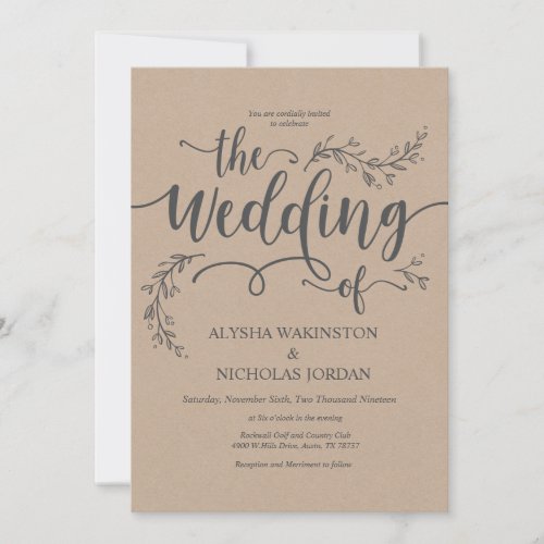 Beautiful Rustic Wedding Invitation Card