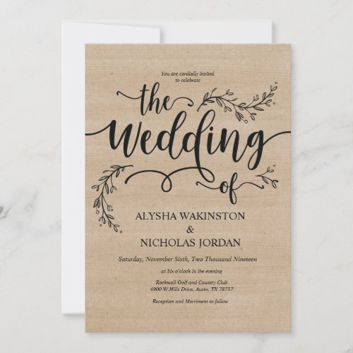Beautiful Rustic Wedding Invitation Card