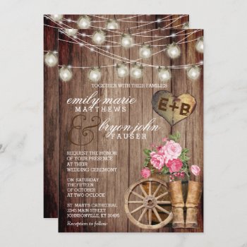 Beautiful Rustic Wood Barrel And Mauve Floral Invitation by DesignsbyDonnaSiggy at Zazzle