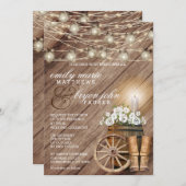 Beautiful Rustic Wood Barrel and White Floral Invitation (Front/Back)