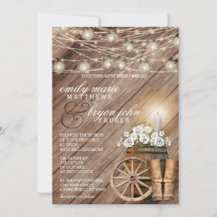 Beautiful Rustic Wood Barrel and White Floral Invitation