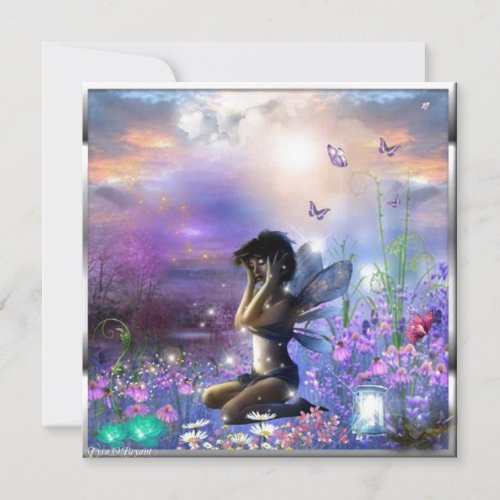 Beautiful Sad Sorrow Fairy in a Purple Garden Card