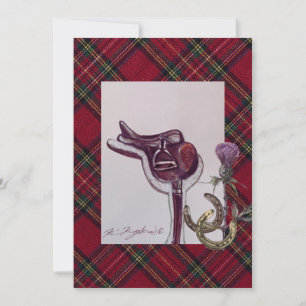 beautiful  saddle , plaid, thistle , horse shoes note card