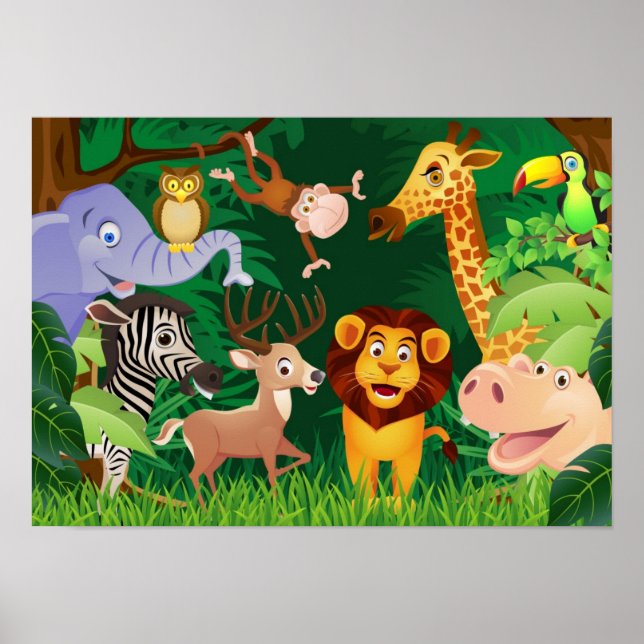 Beautiful safari animals cartoon poster (Front)