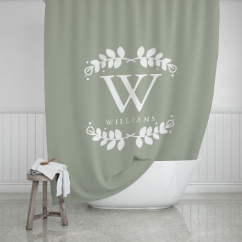 Beautiful Sage Botanical Monogram Shower Curtain by heartlockedhome at Zazzle