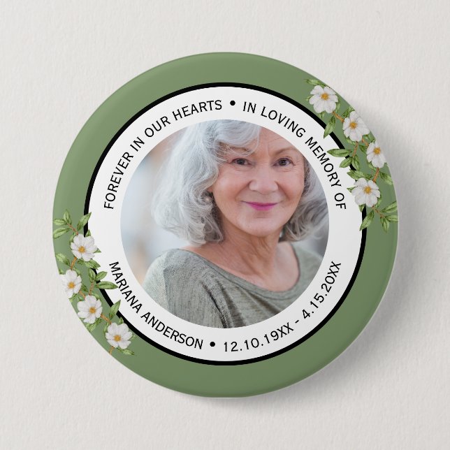 Beautiful Sage Green Floral In Loving Memory of  Button (Front)