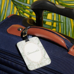 Beautiful Sage Green Ribbons Pearls Elegant Luggage Tag