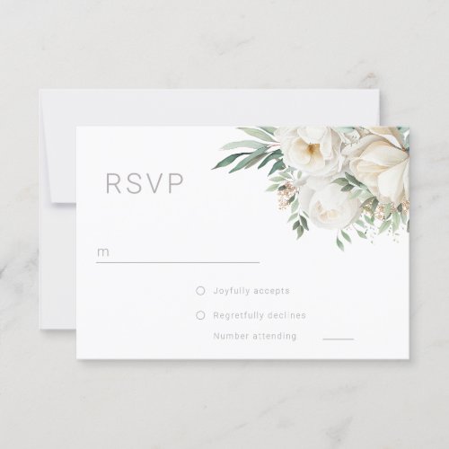 Beautiful Sage Leaf  White Flower Wedding RSVP Card