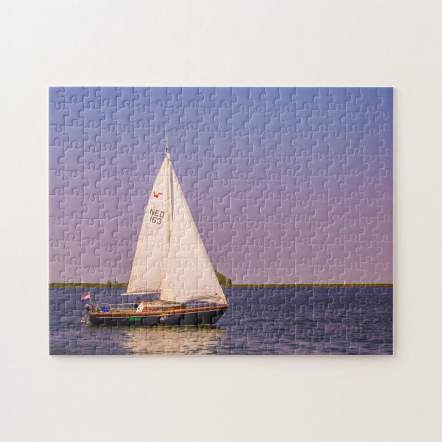 Beautiful sailing boat at sunset, Netherlands Jigsaw Puzzle (Horizontal)