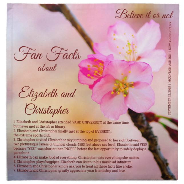 Beautiful Sakura Cherry Blossoms And Fun Facts Cloth Napkin (Front)