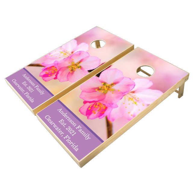 Beautiful Sakura Cherry Blossoms Cornhole Set (Angled)