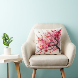 Beautiful Sakura Tree Throw Pillow
