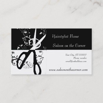 Beautiful Salon Seamstress  Black White Scissors Appointment Card by 911business at Zazzle