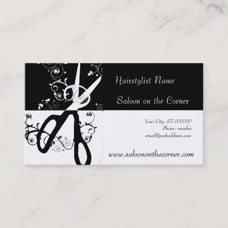 Beautiful Salon Seamstress  Black White Scissors Appointment Card