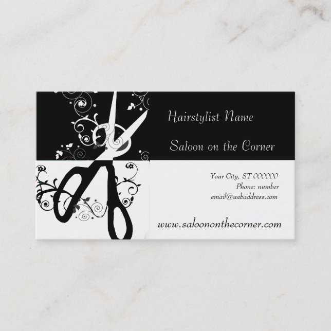 Beautiful Salon Seamstress  Black White Scissors Appointment Card (Front)
