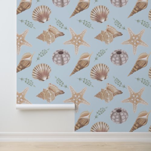 Beautiful Saltwater Seashells Pattern Wallpaper