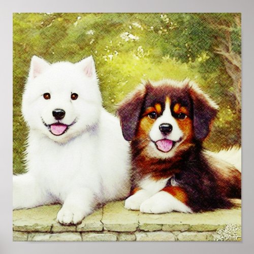 Beautiful Samoyed  English Shepherd Pups Poster