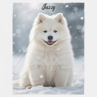 Beautiful Samoyed Personalized Fleece Blanket