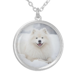 Beautiful Samoyed Round Silver Plated Necklace